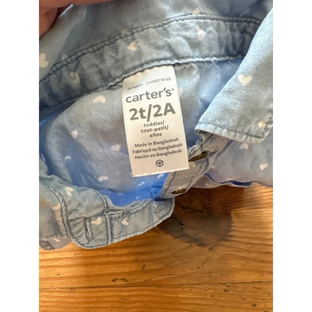 Carter's‎ Shirt Dress Toddler Blue Heart Print Chambray Braided Belt SIZE 2T